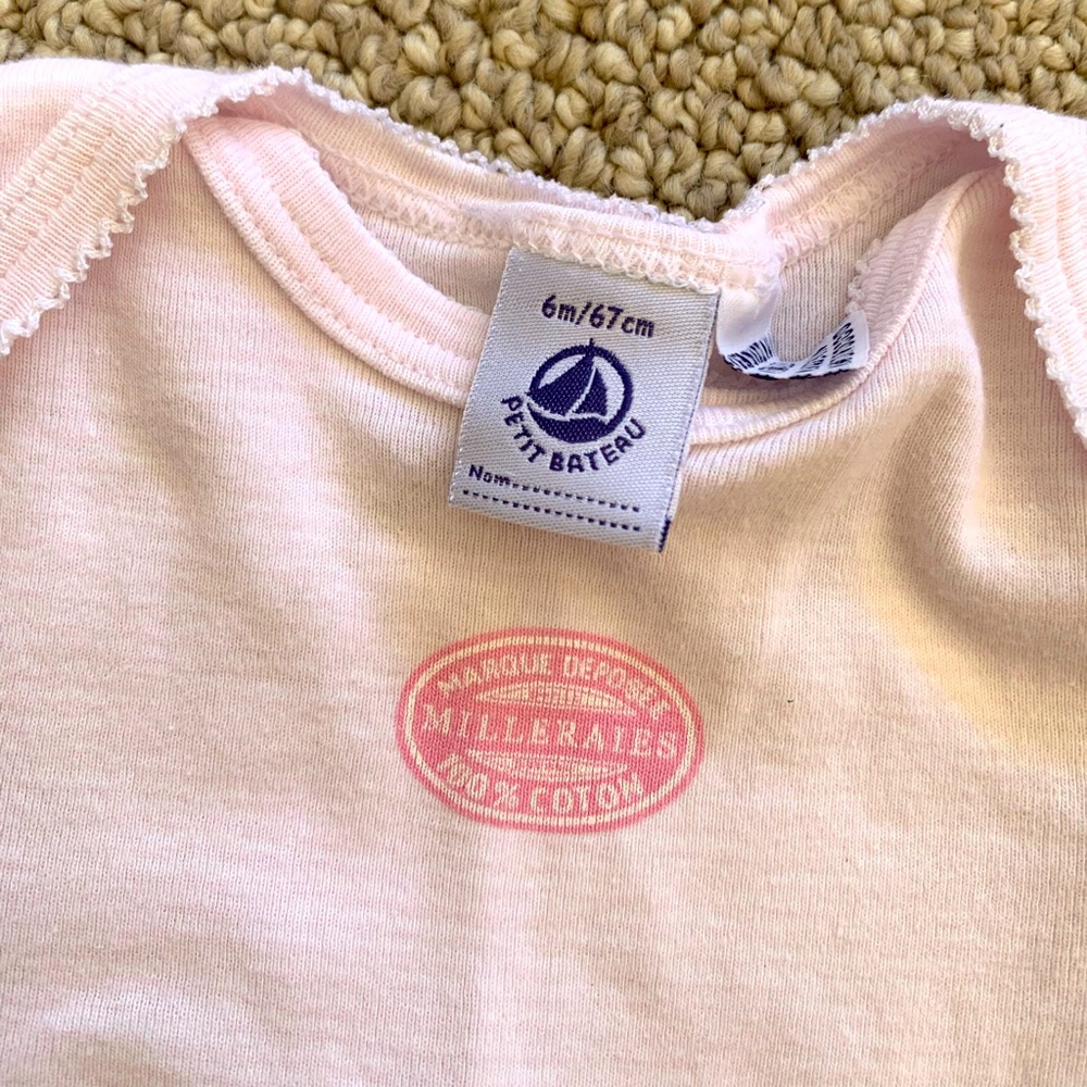 Petit Bateau 6 months pink & white striped short sleeve bodysuit